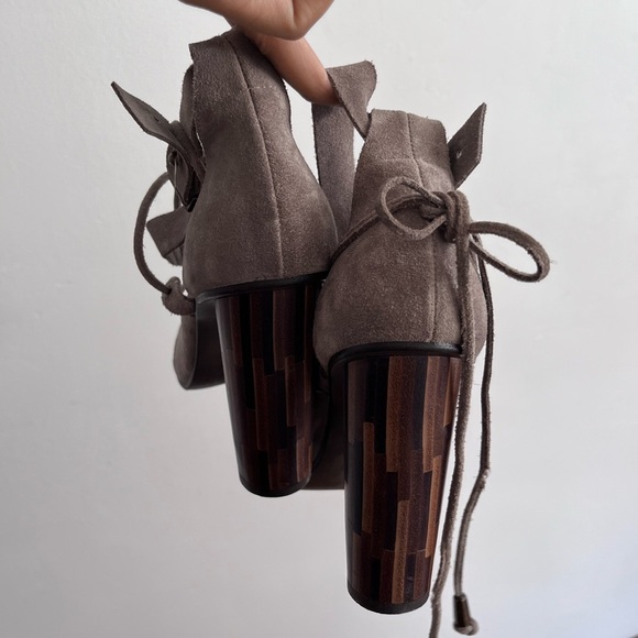 FREE PEOPLE SUEDE NOUVELLA WRAP HEELS IN Taupe - Picture 5 of 13